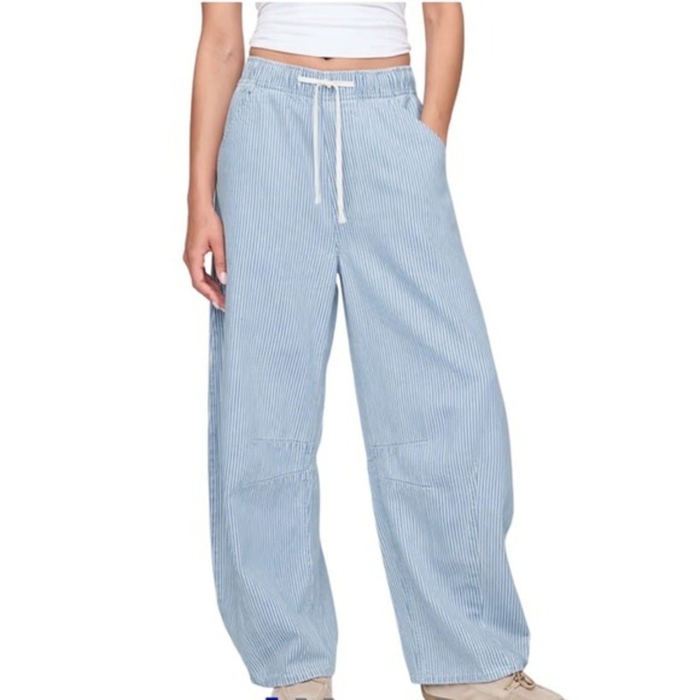 Gap Mid Rise Easy Horseshoe Jeans Size L Blue White Relaxed Cotton Lyocell